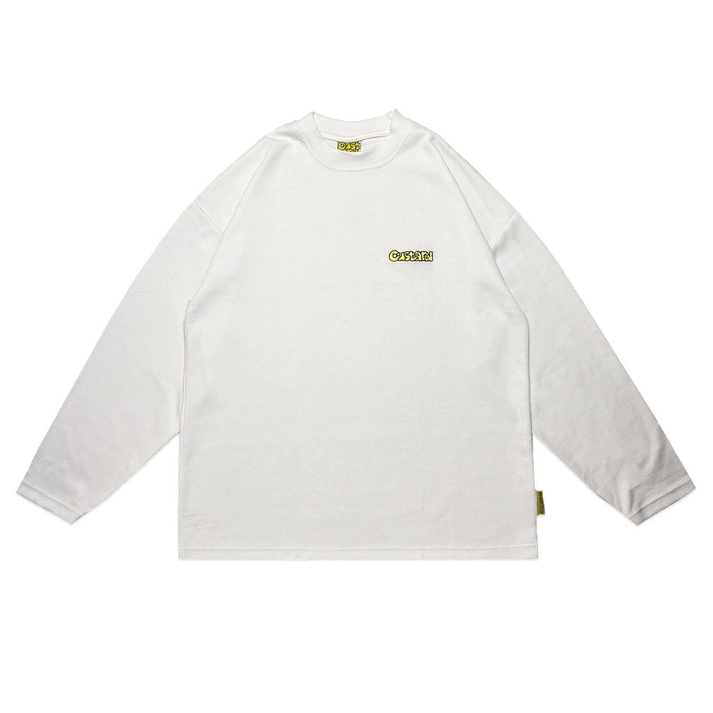 Waffle Embroidered Long Sleeve Baggy Cuff T-Shirt | White