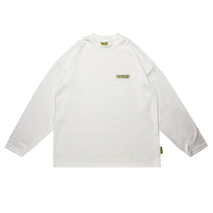 Waffle Embroidered Long Sleeve Baggy Cuff T-Shirt | White