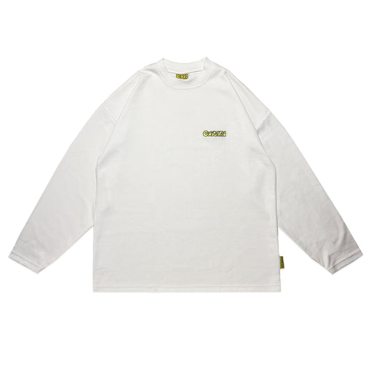 Waffle Embroidered Long Sleeve Baggy Cuff T-Shirt | White