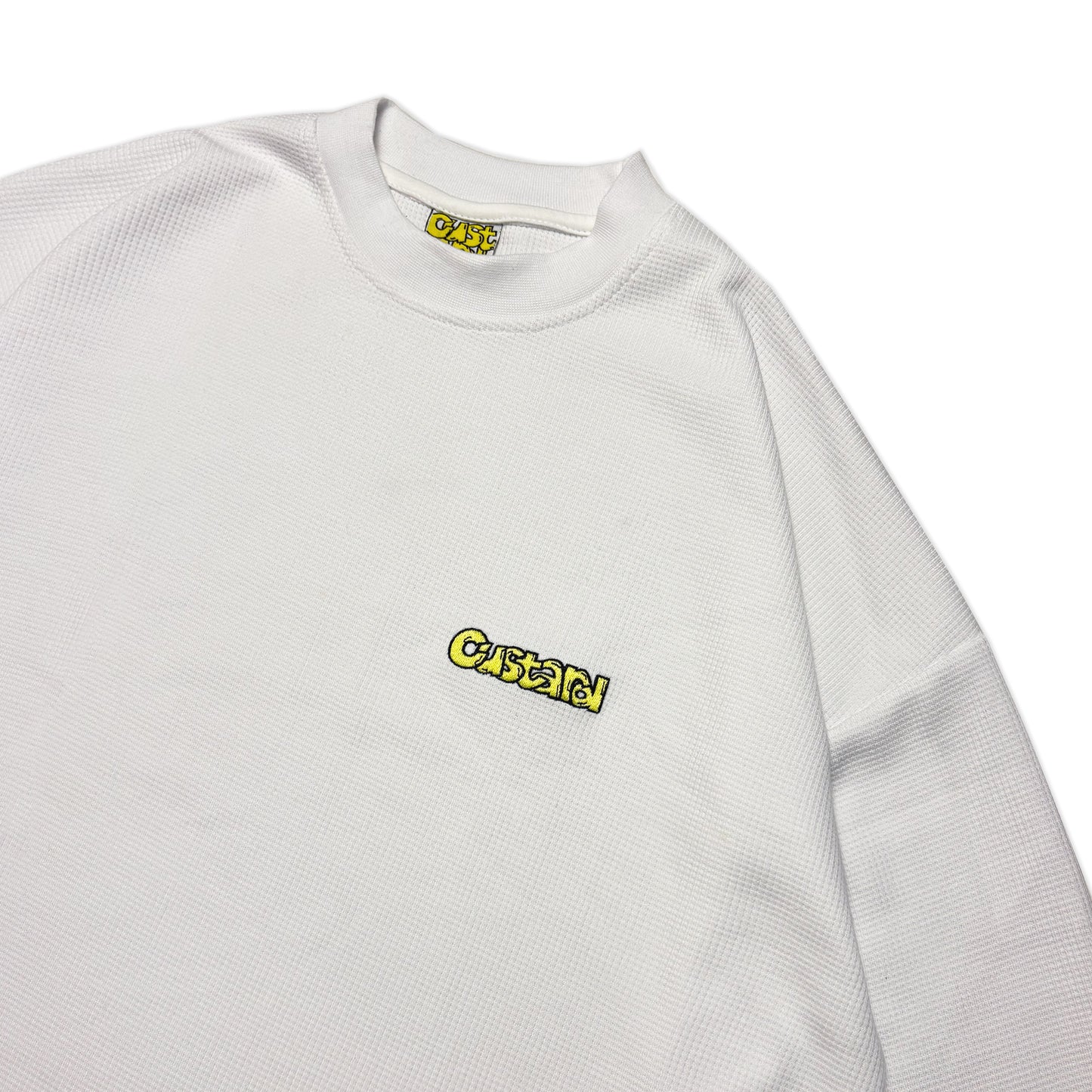 Waffle Embroidered Long Sleeve Baggy Cuff T-Shirt | White