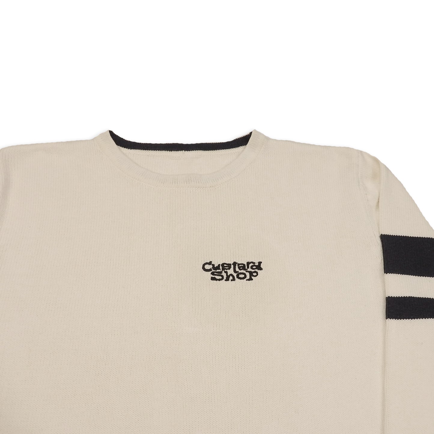 Custard Reclaimed White Striped Jumper | Size Large