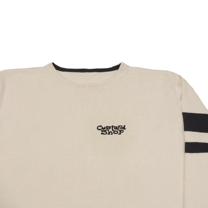 Custard Reclaimed White Striped Jumper | Size Large