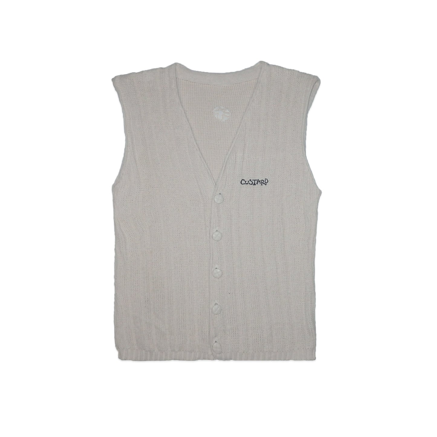 Custard Reclaimed White Knit Gilet | Size Large