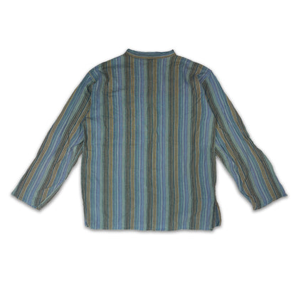 Custard Reclaimed Striped Grandad Collar Shirt | Size Medium