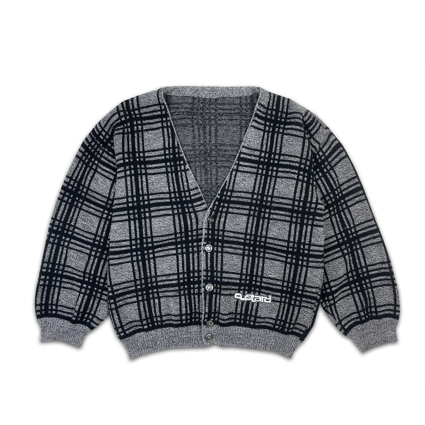 Custard Reclaimed Grey and Black Check Cardigan | Size Small