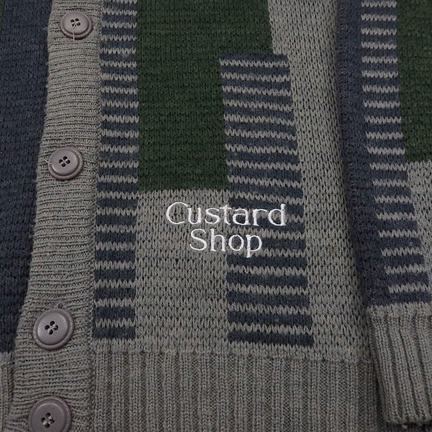 Custard Reclaimed Grey Patterned Cardigan | Size XL