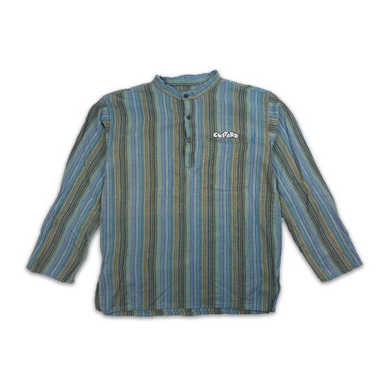Custard Reclaimed Striped Grandad Collar Shirt | Size Medium