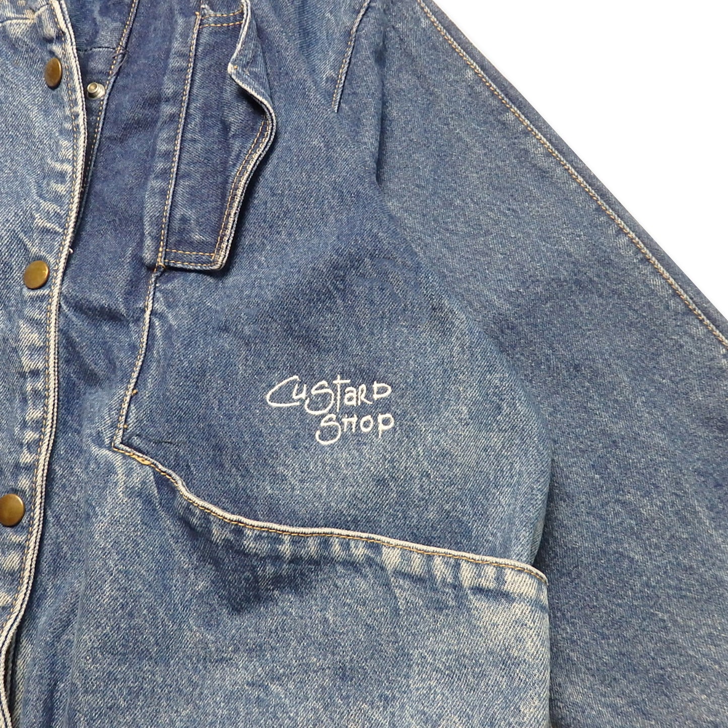 Custard Reclaimed Pop-Button Denim Jacket | Size Medium