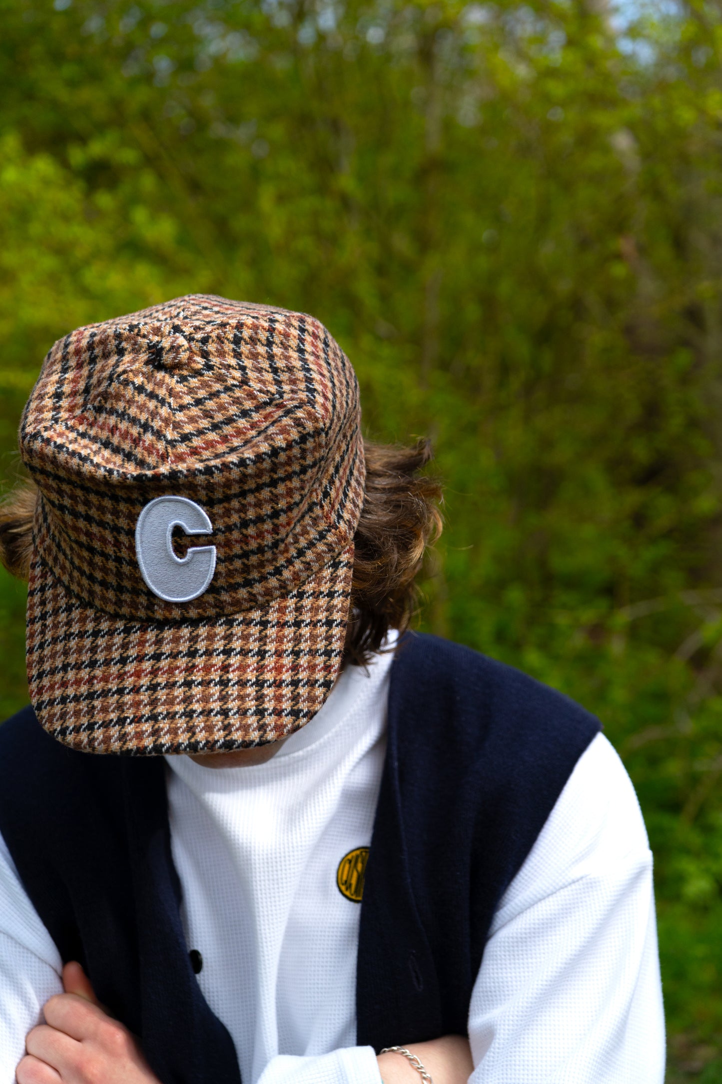 Houndstooth Wool 6 Panel Initial Cap