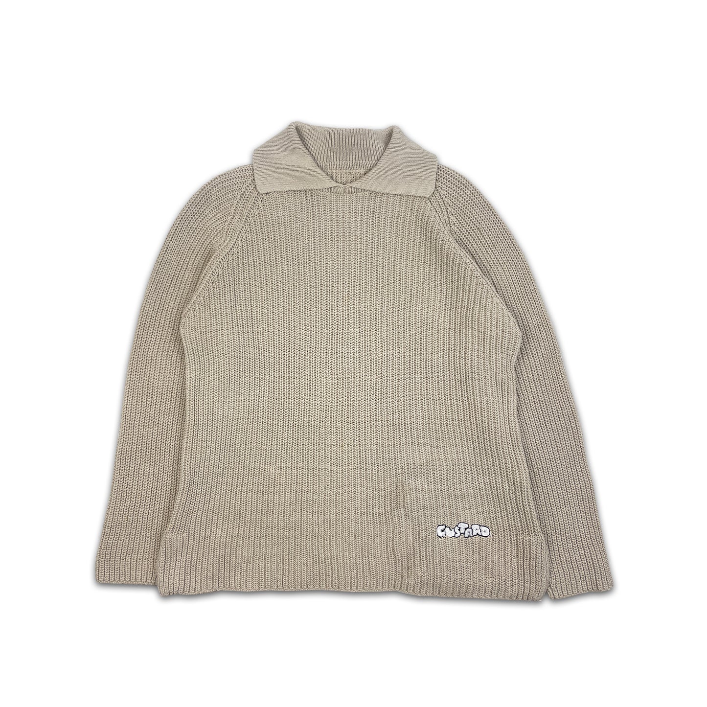 Custard Reclaimed Knitted Polo Shirt | Size Medium