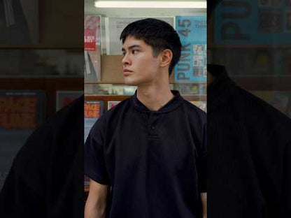 Waffle Henley Two-Button Shirt | Black
