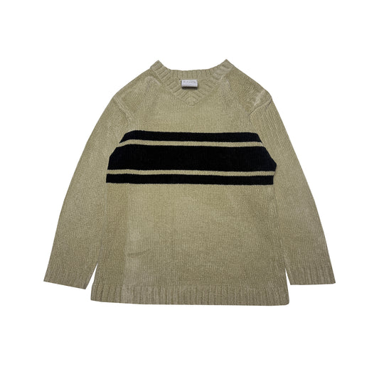 Custard Reclaimed Beige/Navy Chenille V-Neck Jumper | Size XS