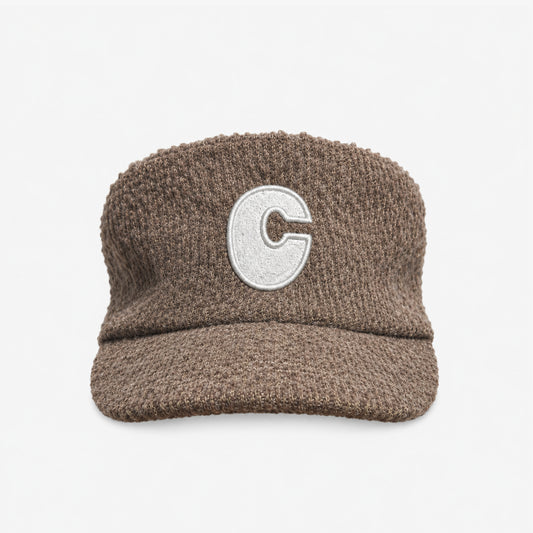 Brown Wool 6 Panel Short Brim Initial Adjustable Cap