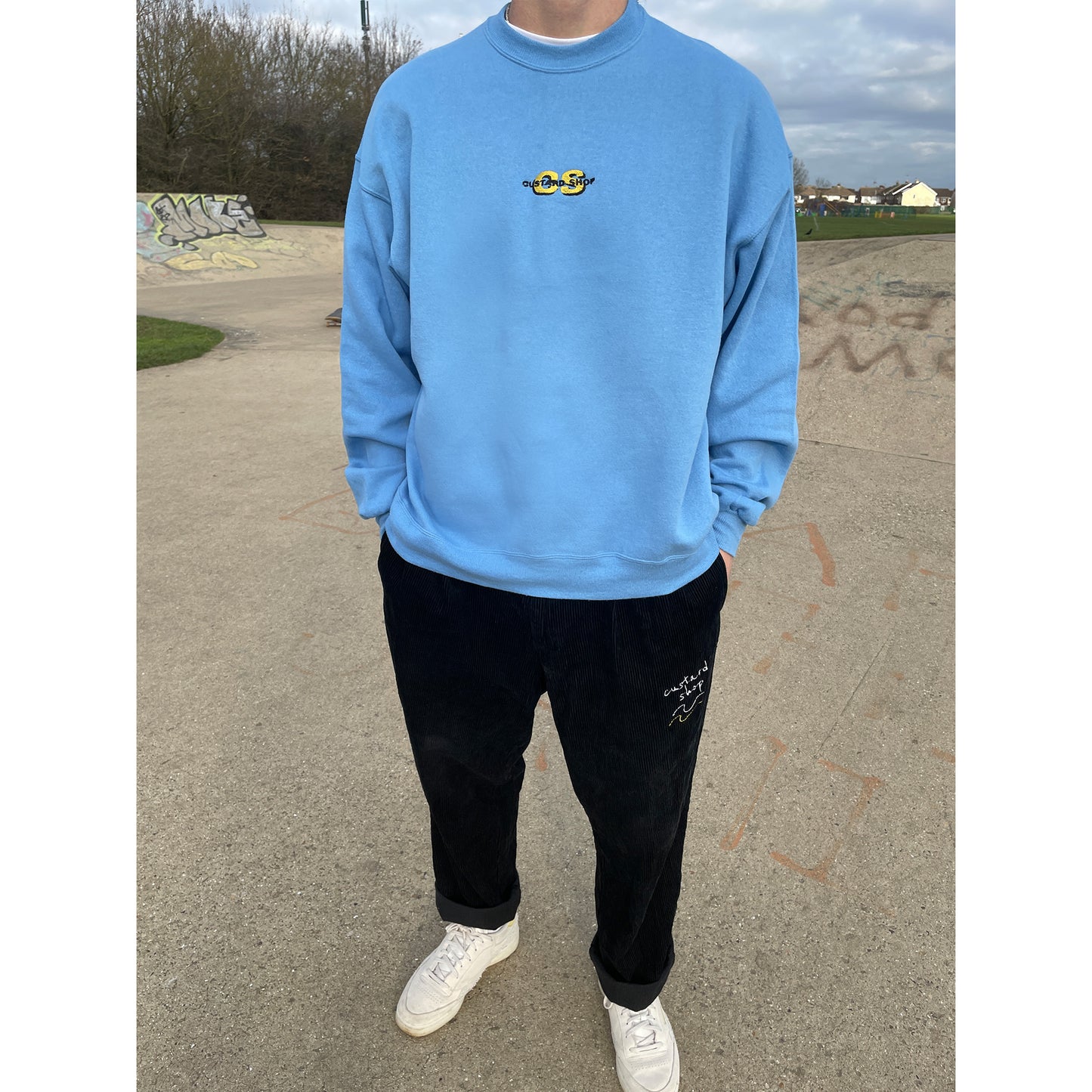 Custard Reclaimed Baby Blue Sweatshirt | Size XL