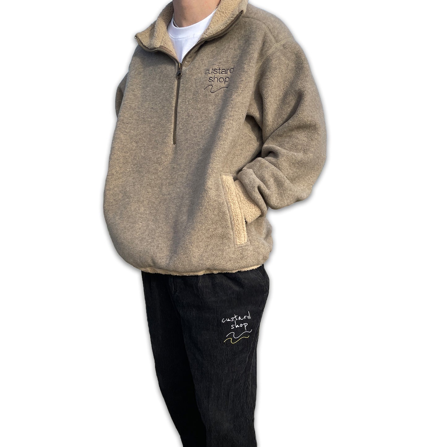 Custard Reclaimed Beige 1/4 Zip Sherpa Fleece | Size Large