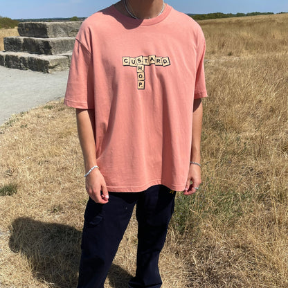 Custard Shop Official Scrabble Style T-Shirt | Salmon Pink Custard Shop Official