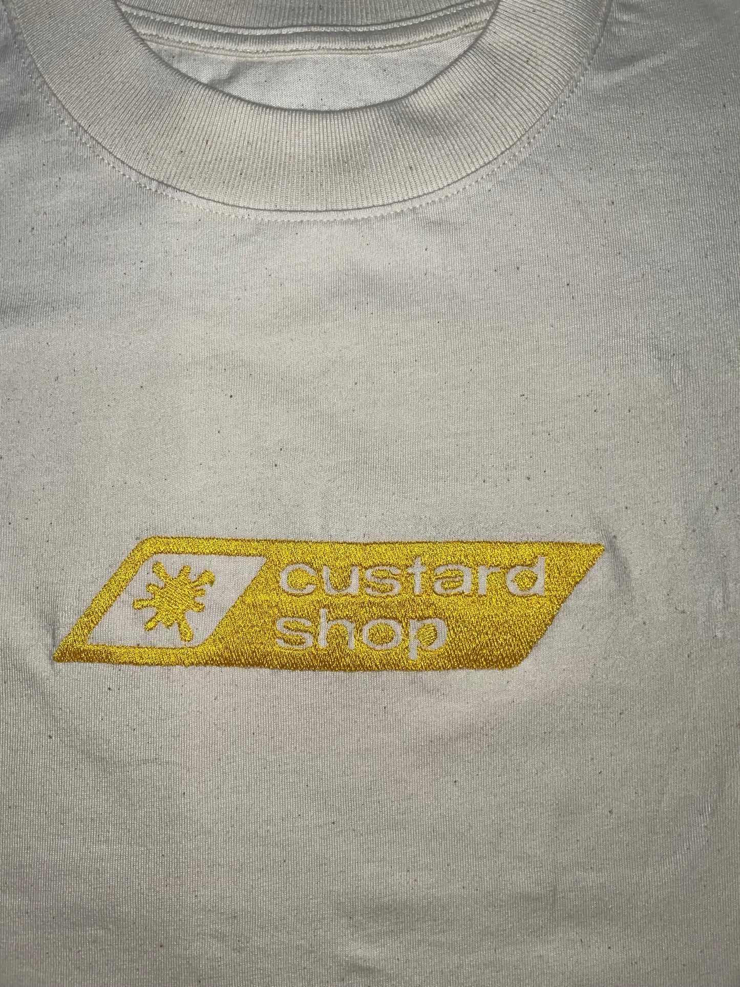 Custard Shop Embroidered Box Logo Tee | Beige Custard Shop Official