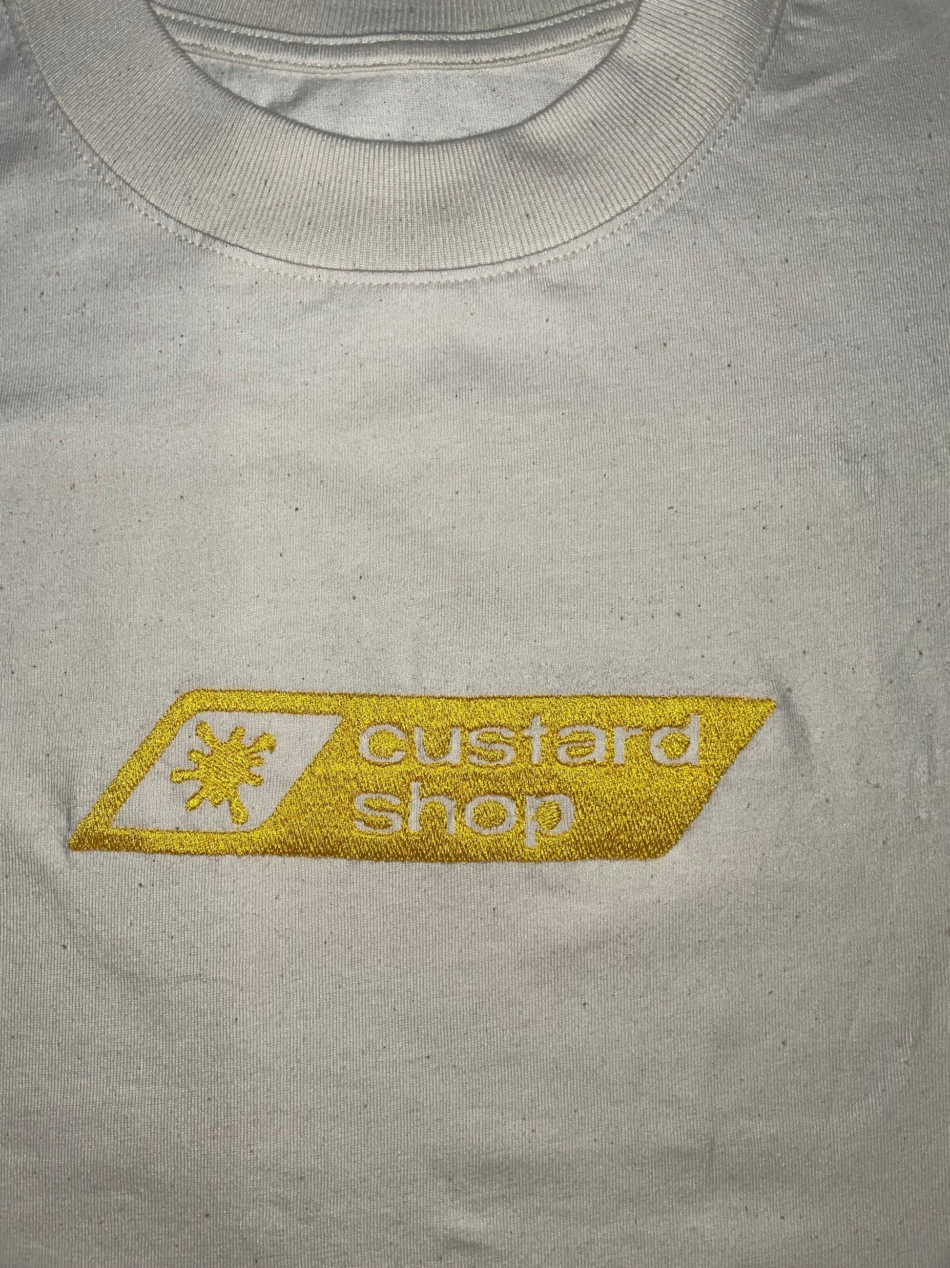 Custard Shop Embroidered Box Logo Tee | Beige Custard Shop Official