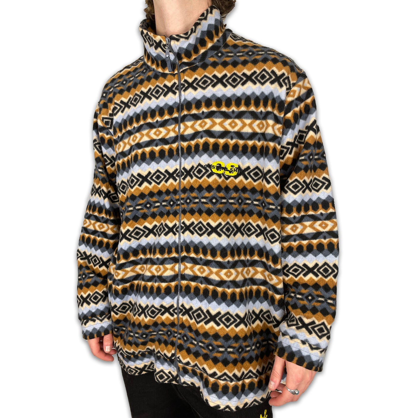 Custard Reclaimed Winter Patterned Full-Zip Fleece | Size Large