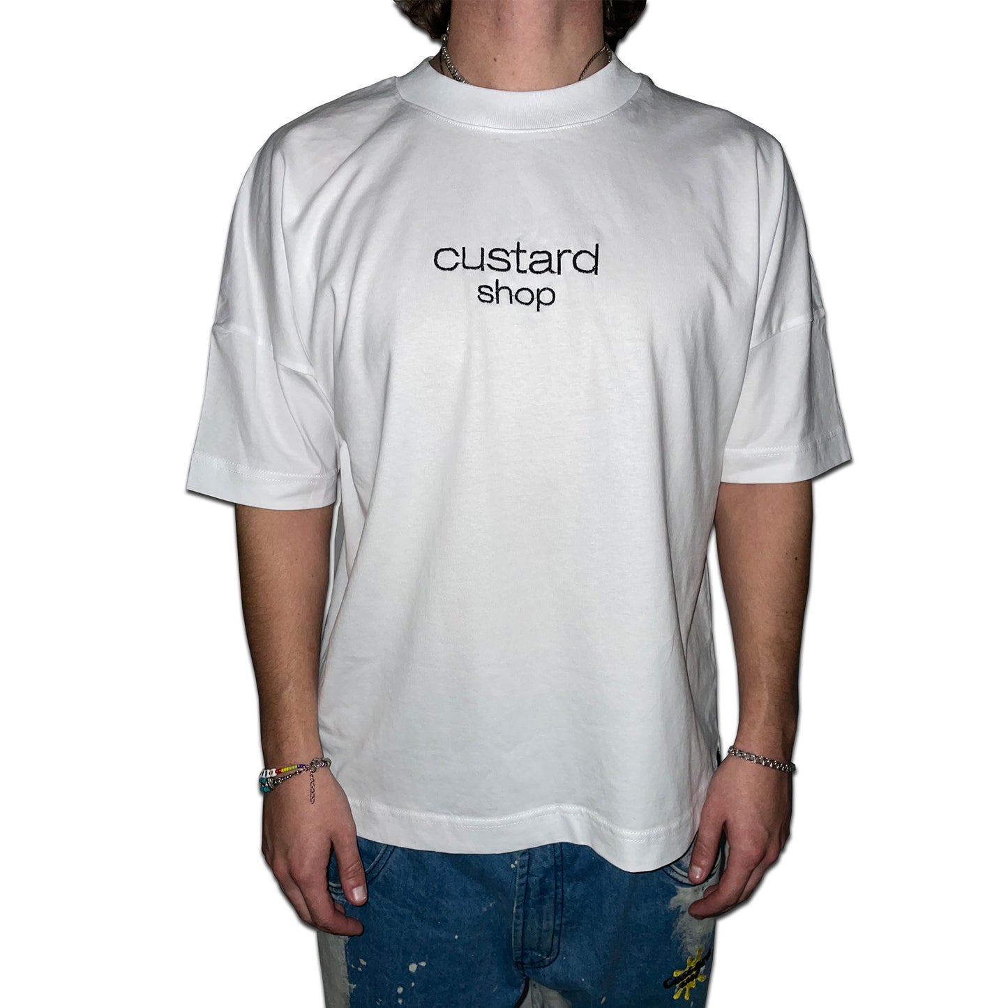 Custard Shop Official Embroidered Chest Logo | White Custard Shop Official
