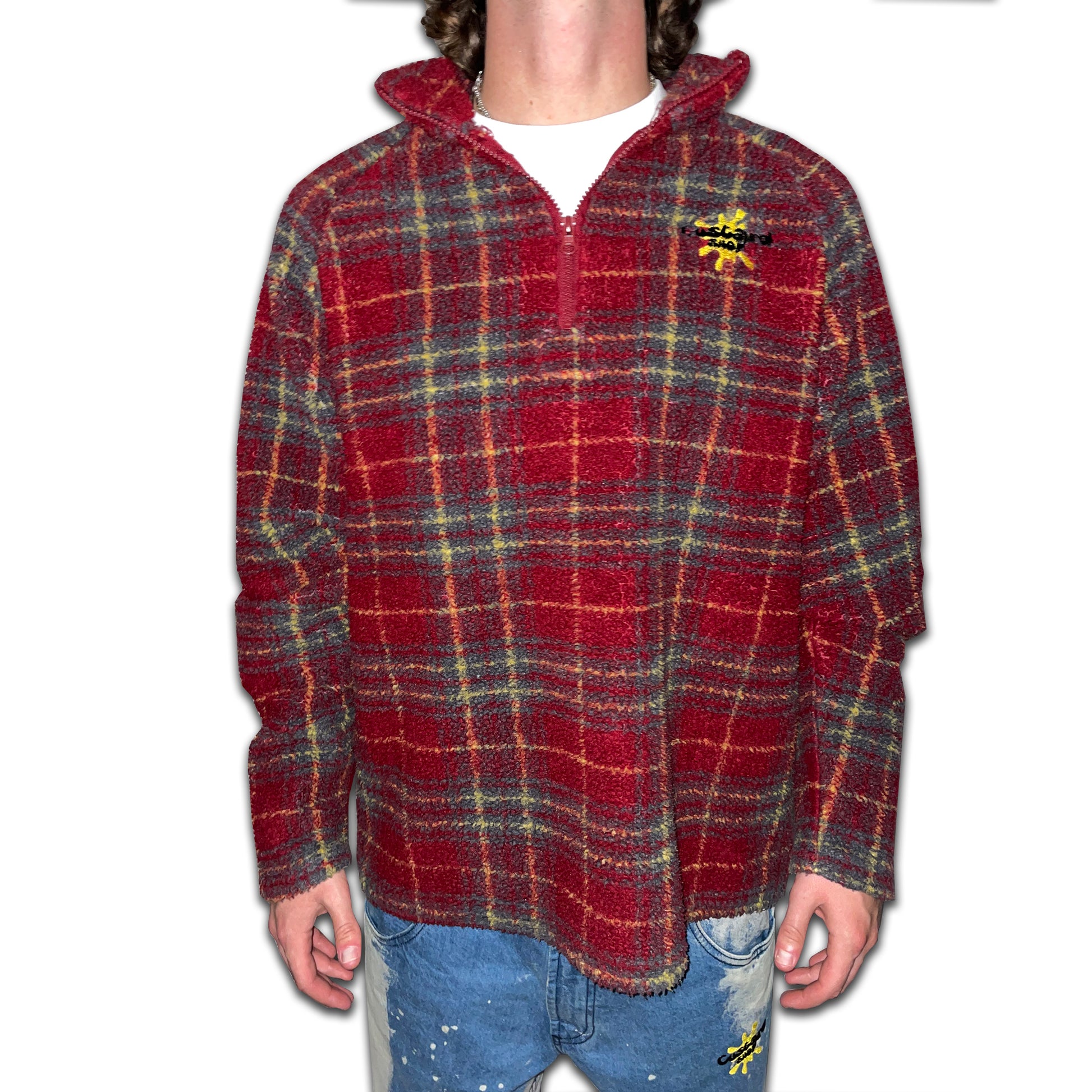 Custard Reclaimed Checkered 1/4 Zip Fleece | Size Large Custard Shop Official