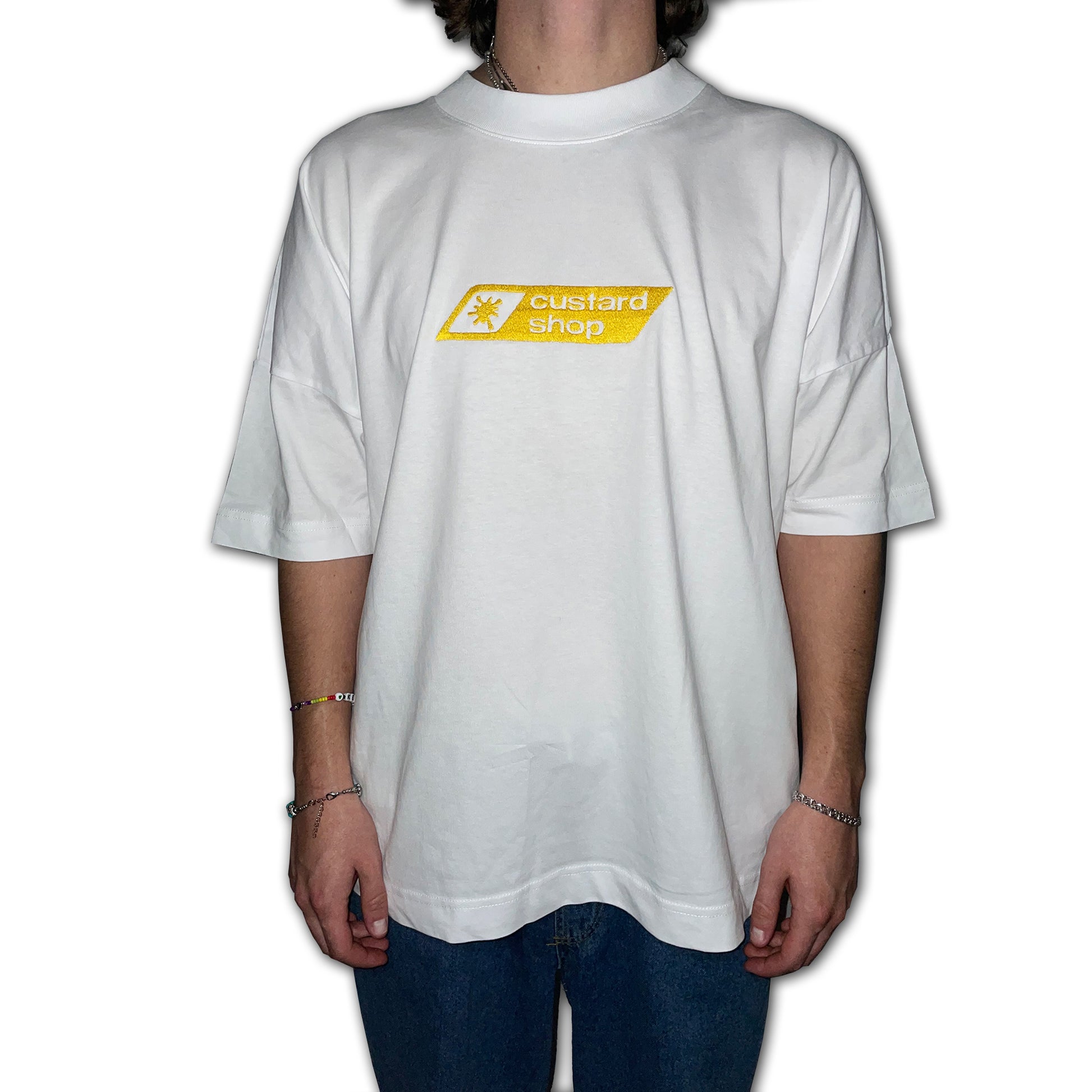 Custard Shop Embroidered Box Logo Tee | White Custard Shop Official